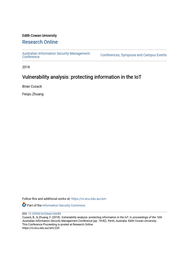 Vulnerability Analysis - Protecting Information in The IoT | PDF ...