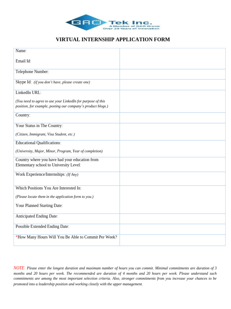 Blank GAO Internship Questionnaire | PDF