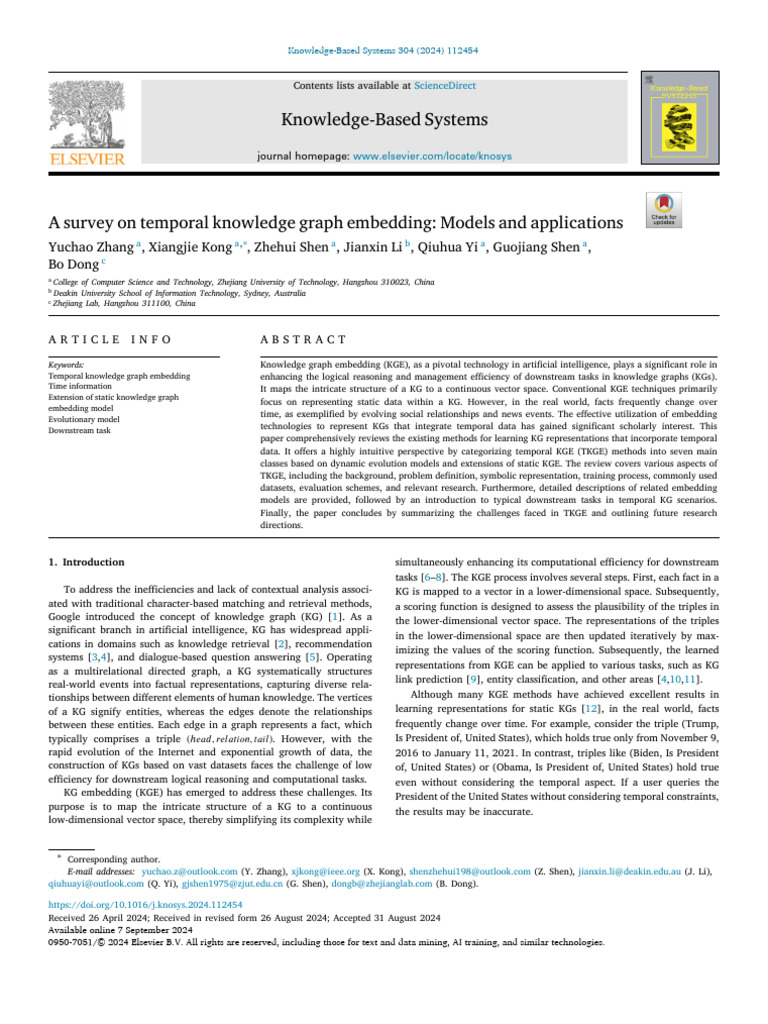 A Survey On Temporal Knowledge Graph Embedding - Models and ...