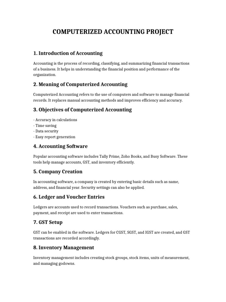 Computerized Accounting Project | PDF