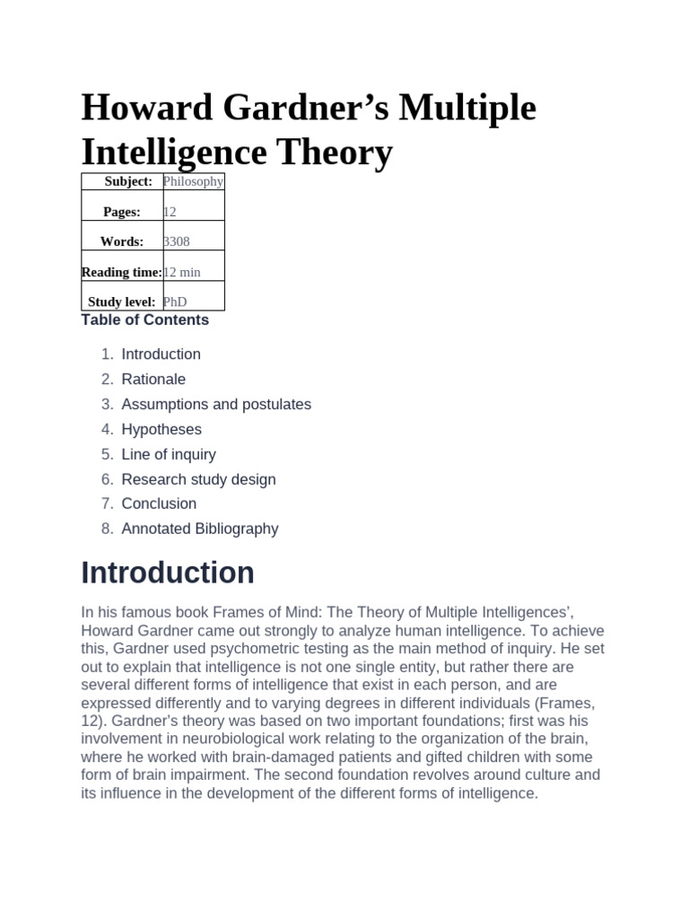 Howard Gardner's Multiple Intelligence Theory | PDF | Focus Group ...