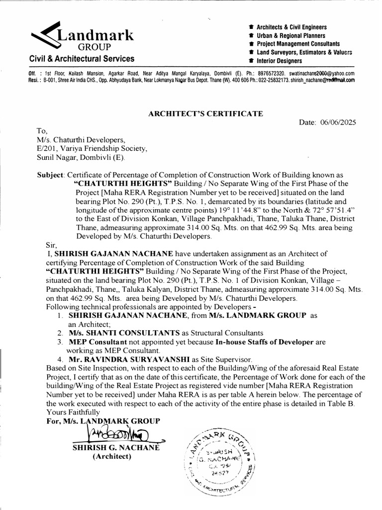 Architect Certificate 2025 | PDF | Sewage Treatment | Environmental ...