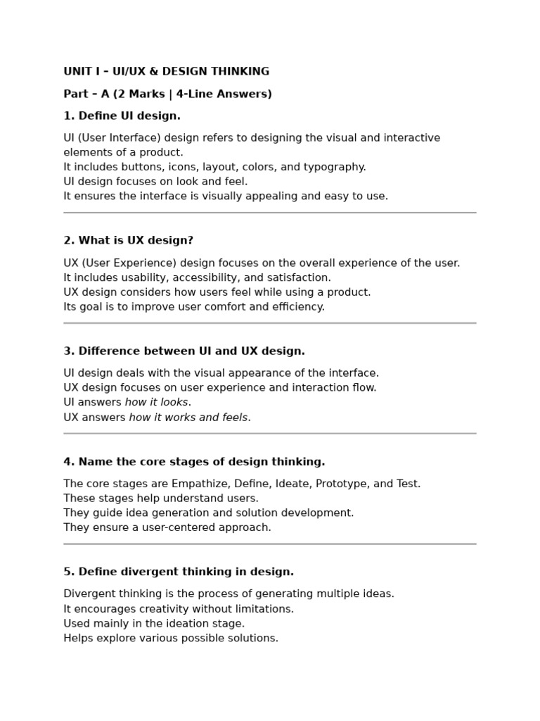 UNIT I - QB - Answers - Ui | PDF | User Interface Design | Brainstorming