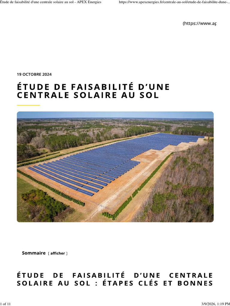 Étude de Faisabilité D'une Centrale Solaire Au Sol - APEX Energies | PDF