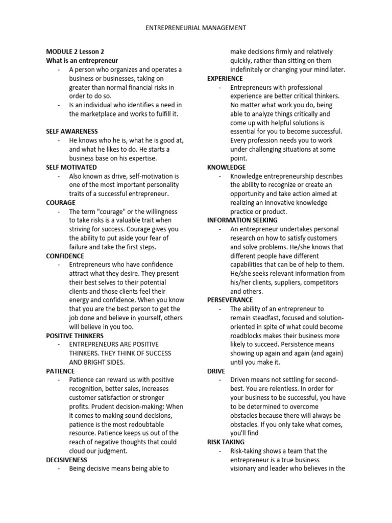 Entrep MODULE 2 Lesson 2 | PDF | Entrepreneurship | Psychology