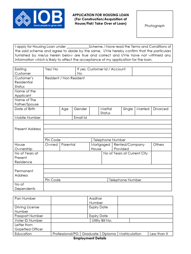IOB Housing-Loan-Application-Form-English | PDF | Loans | Liquidation