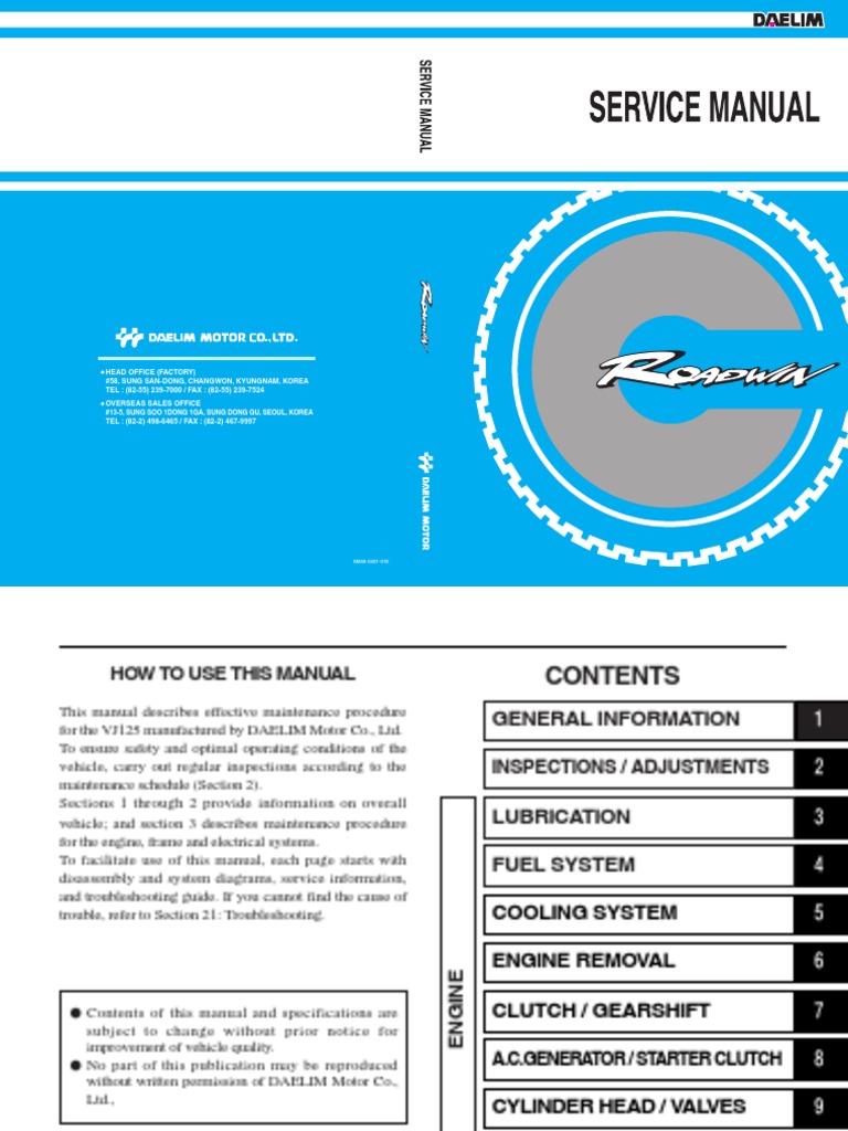 Daelim Roadwin 125 Workshop Manual