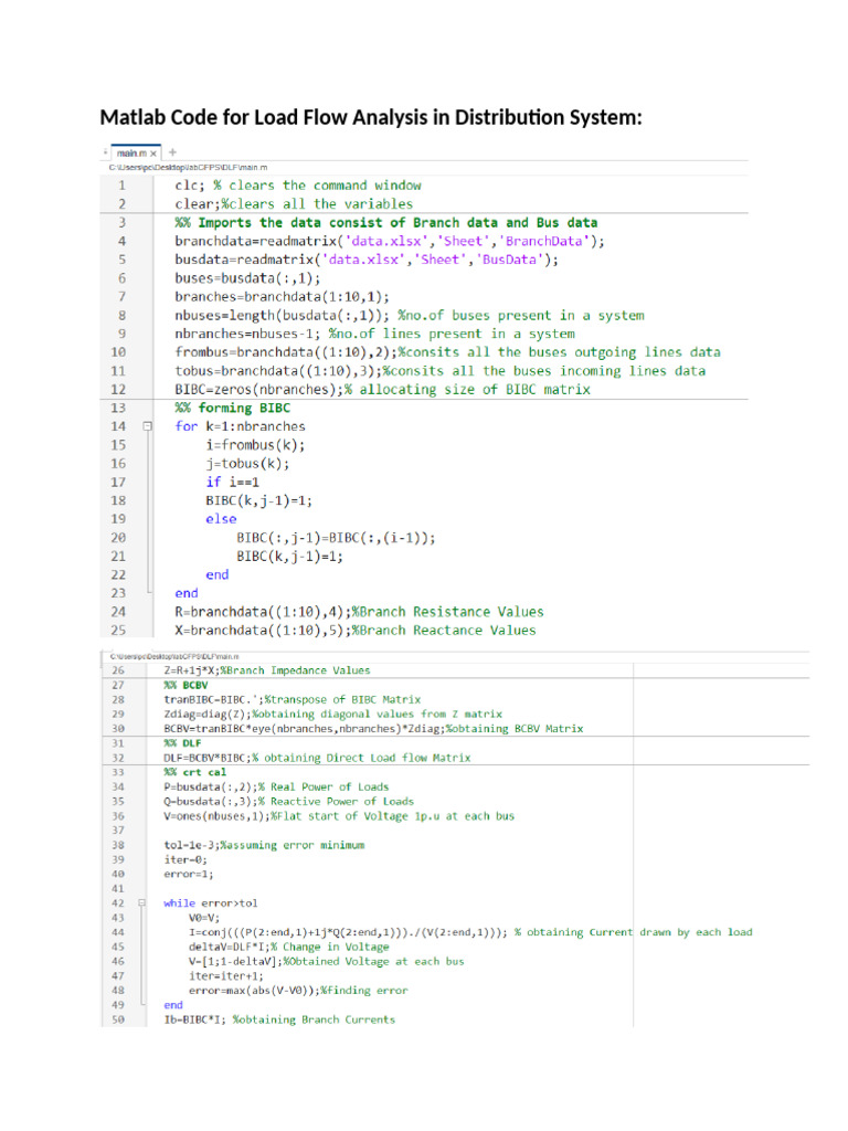 Matlab Code For Load Flow Analysis in Distribution System | PDF