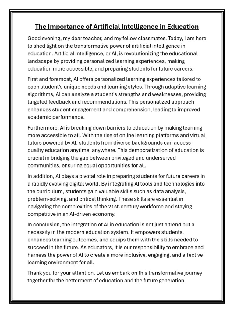 The Importance of Artificial Intelligence in Education | PDF