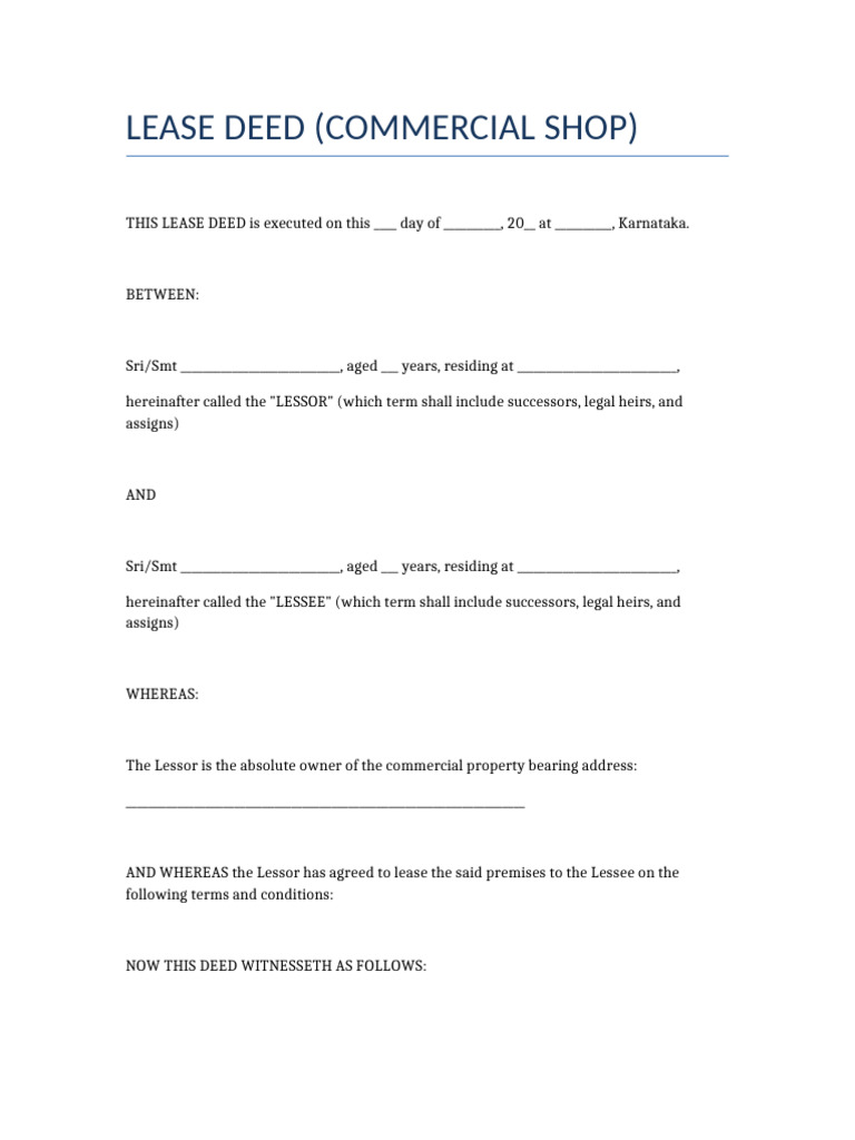 Lease Deed Shop Karnataka | PDF | Lease | Renting
