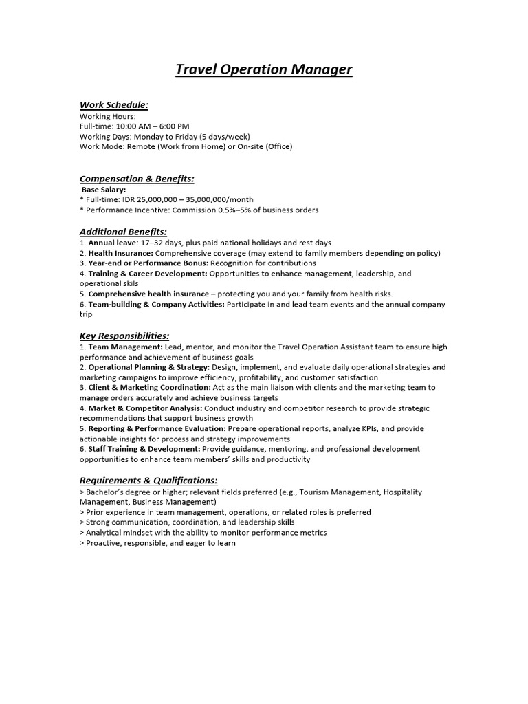Travel Operation Manager | PDF