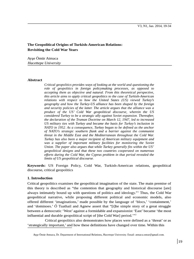 The Geopolitical Origins of Turkish-American Relat | PDF | Containment ...
