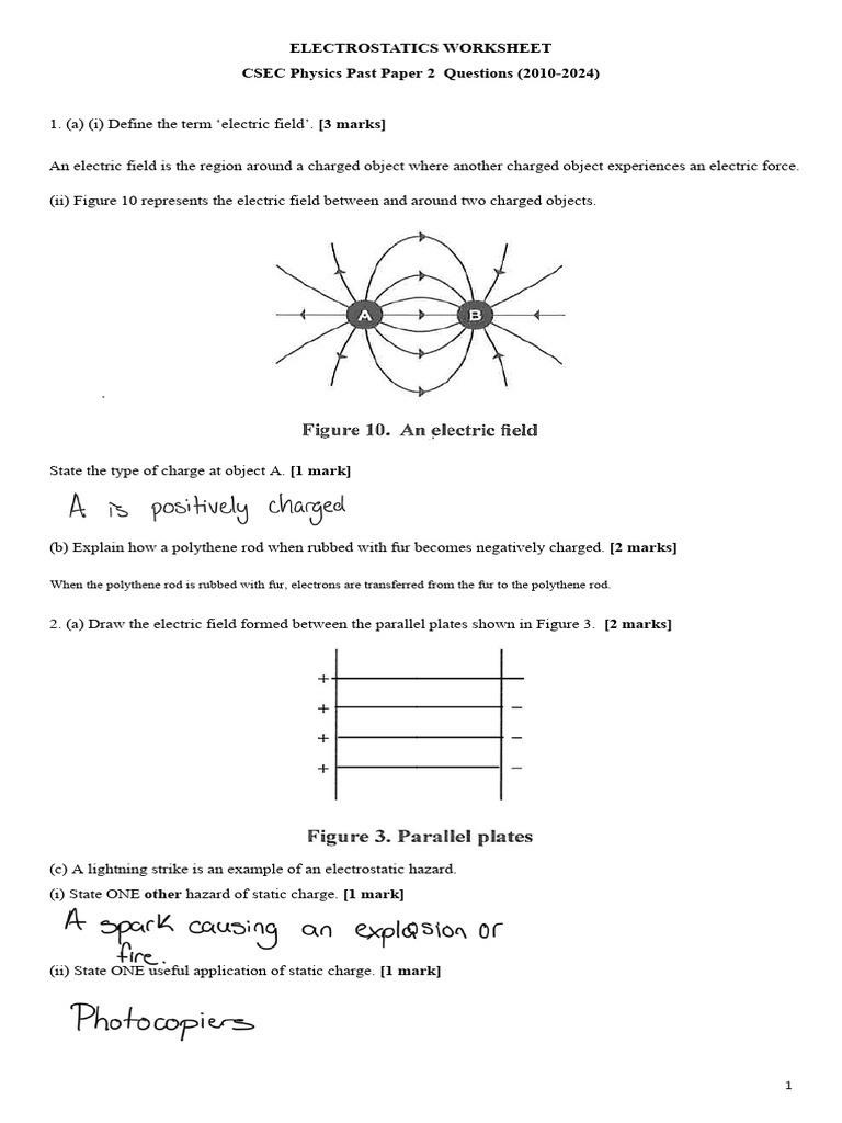 Electrostatics Worksheet | PDF