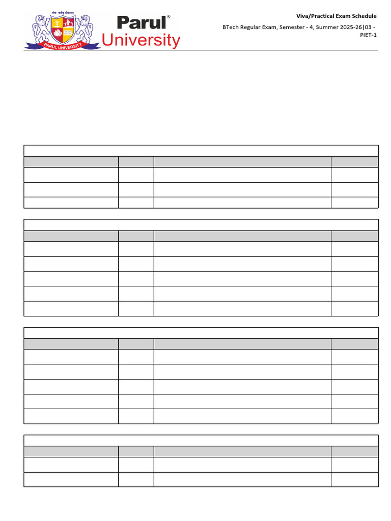 Viva Practical Exam Schedule BTech Regular Exam Semester 4 Summer 2025 ...