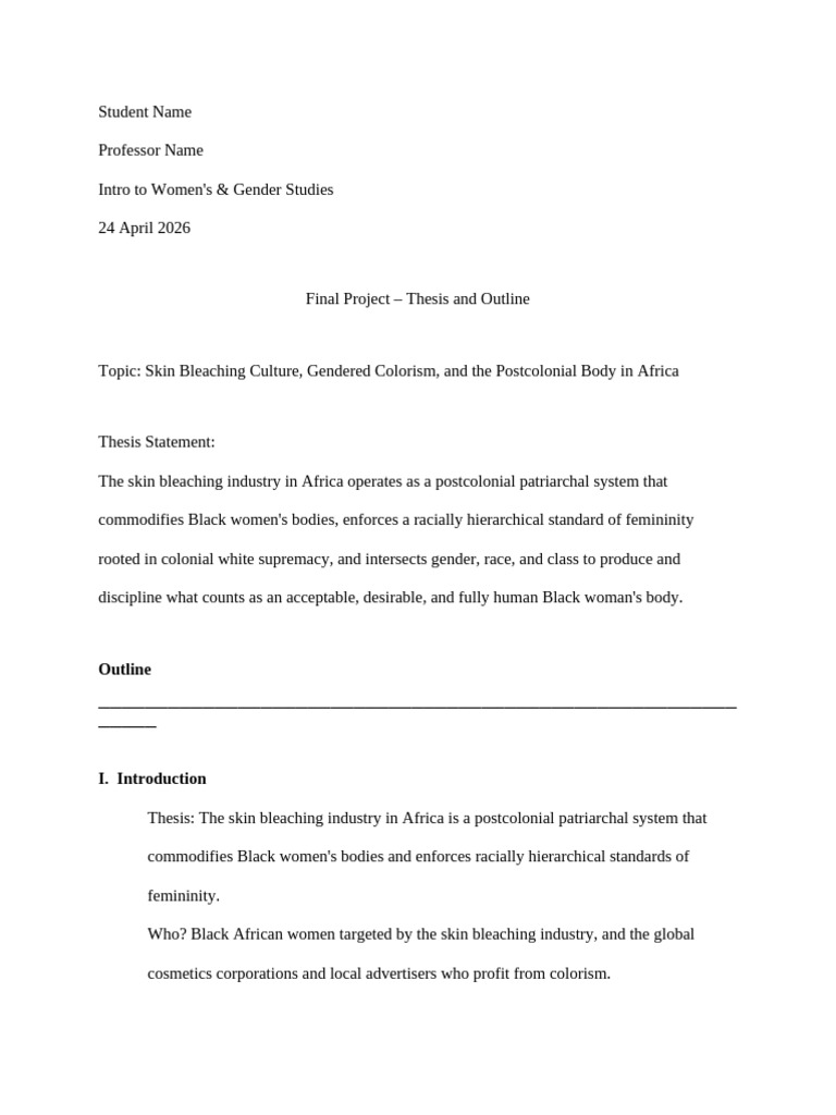 s2 Final Project Thesis Outline | PDF | Gender Studies | Feminism