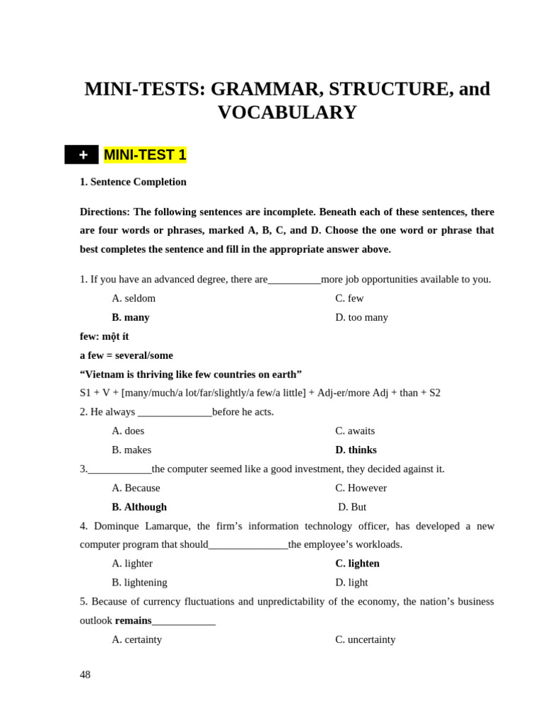 Mini Tests | PDF | Linguistics