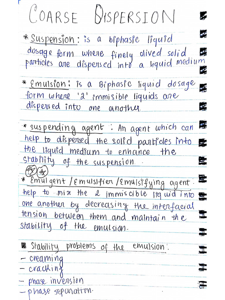 Physical Pharmaceutics - II Unit 3 Coarse Dispersion | PDF