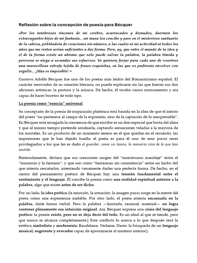 ReflexiÃ N Sobre La Concepciã N de Poesã - A para BÃ©cquer | PDF ...