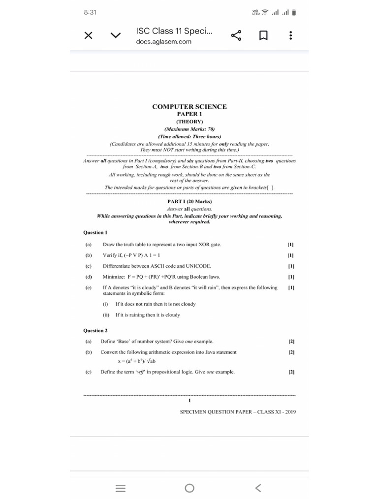 Computer ISC Sample | PDF