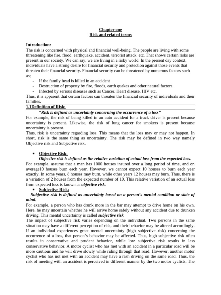 Riskchapter One and Two | PDF | Insurance | Risk Management
