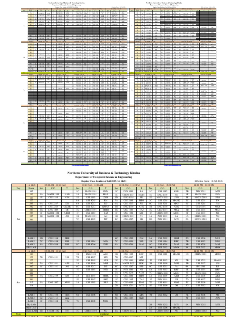 CSE - F25 - Class Routine (Ramadan) - Effective - From - 18 - Feb ...