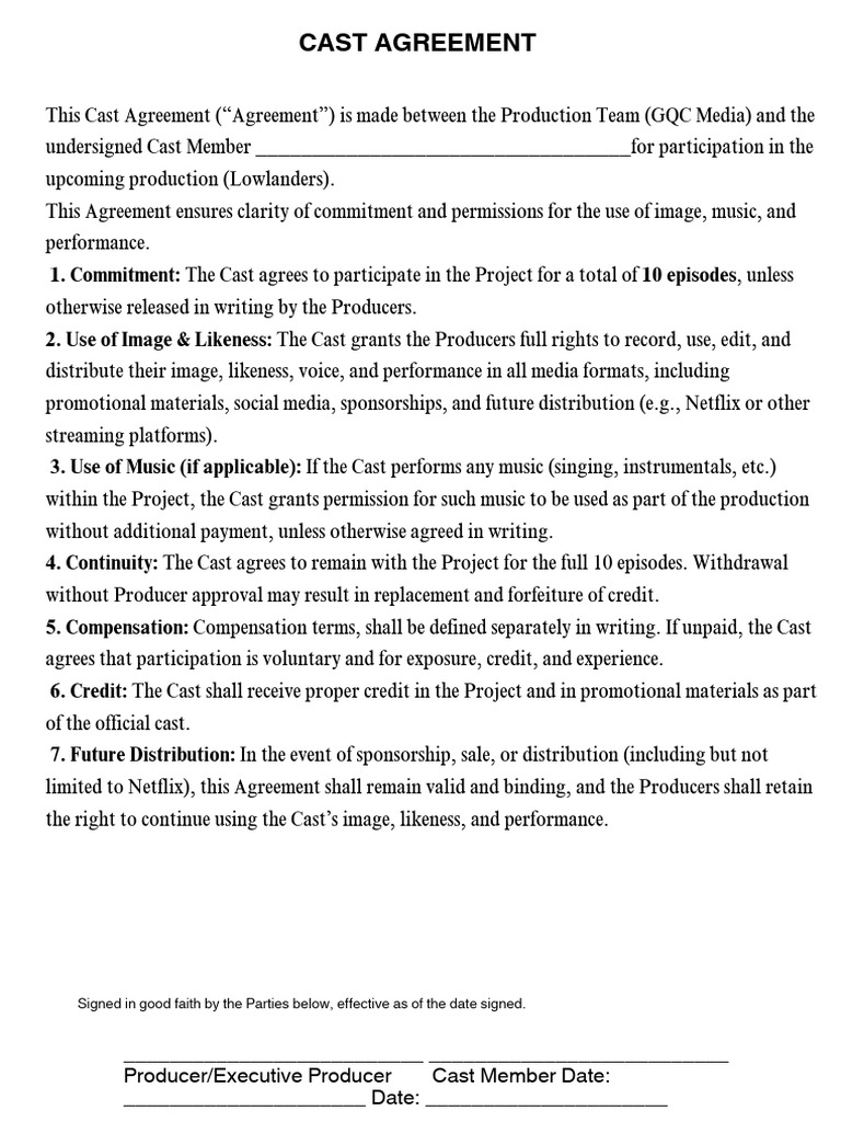 Cast Agreement PDF | PDF