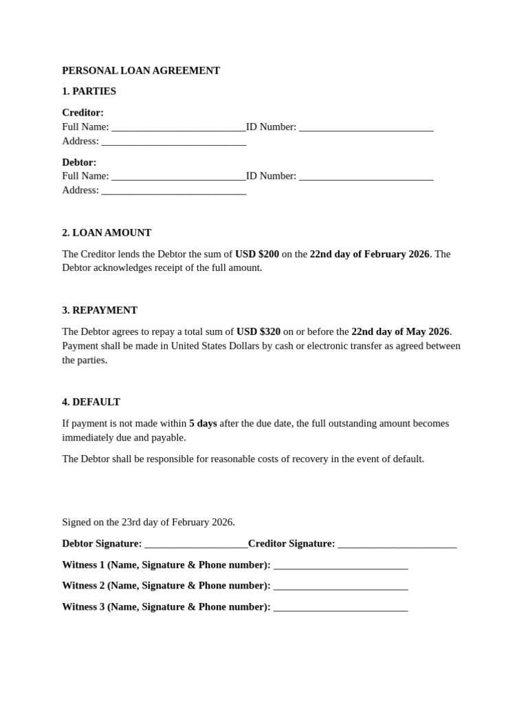 Personal Loan Agreement | PDF