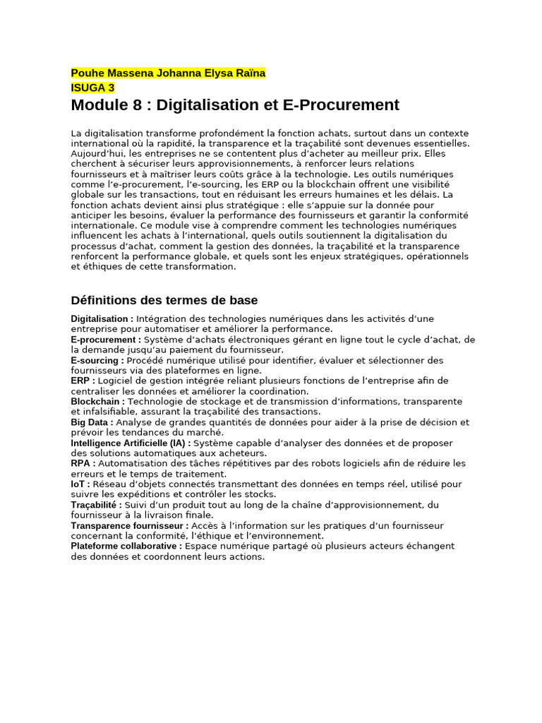 Module8 Digitalisation E-Procurement V2 | PDF | Internet des objets ...