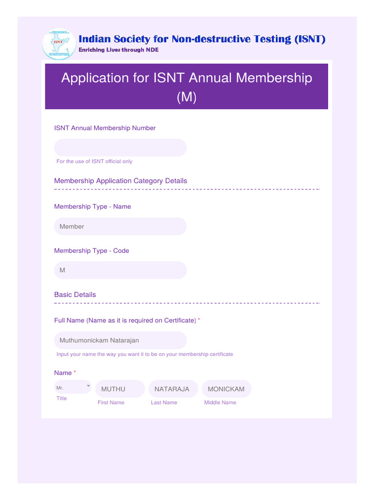 Application For Isnt Annual Membership M | PDF
