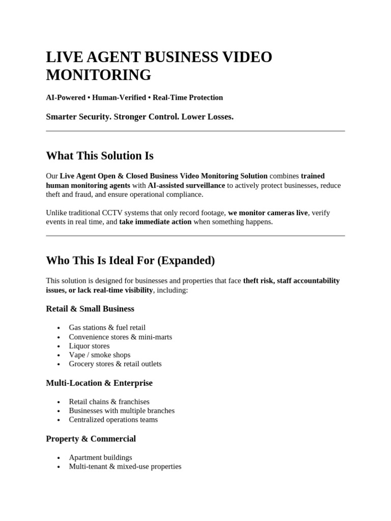 Live Agent Business Video Monitoring | PDF | Closed Circuit Television ...