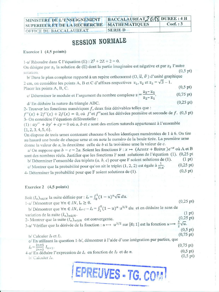 Bac D Math 2018 | PDF