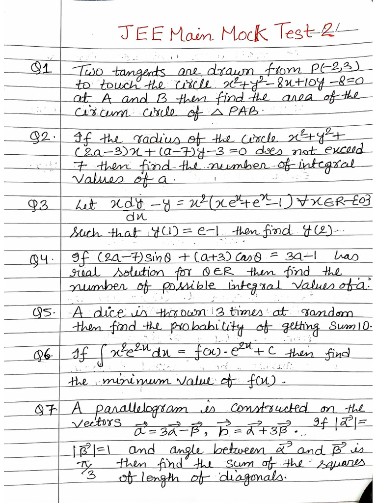 JEE Main Mock Test 2 | PDF
