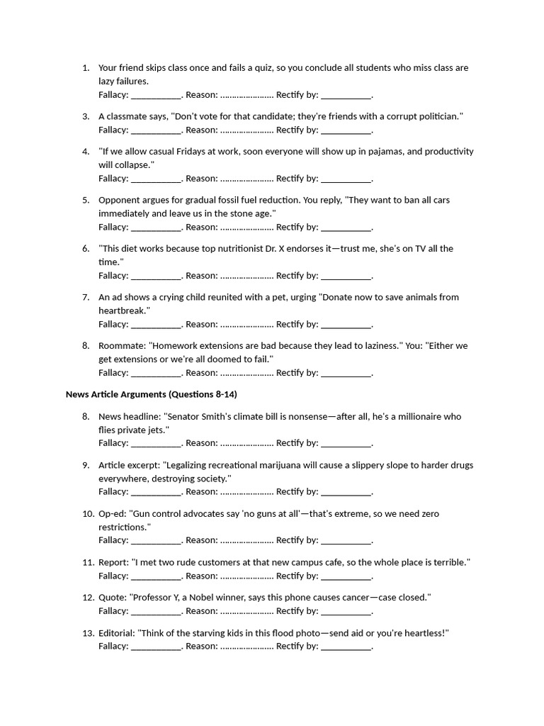 Logical Fallacies Worksheet | PDF | Fallacy
