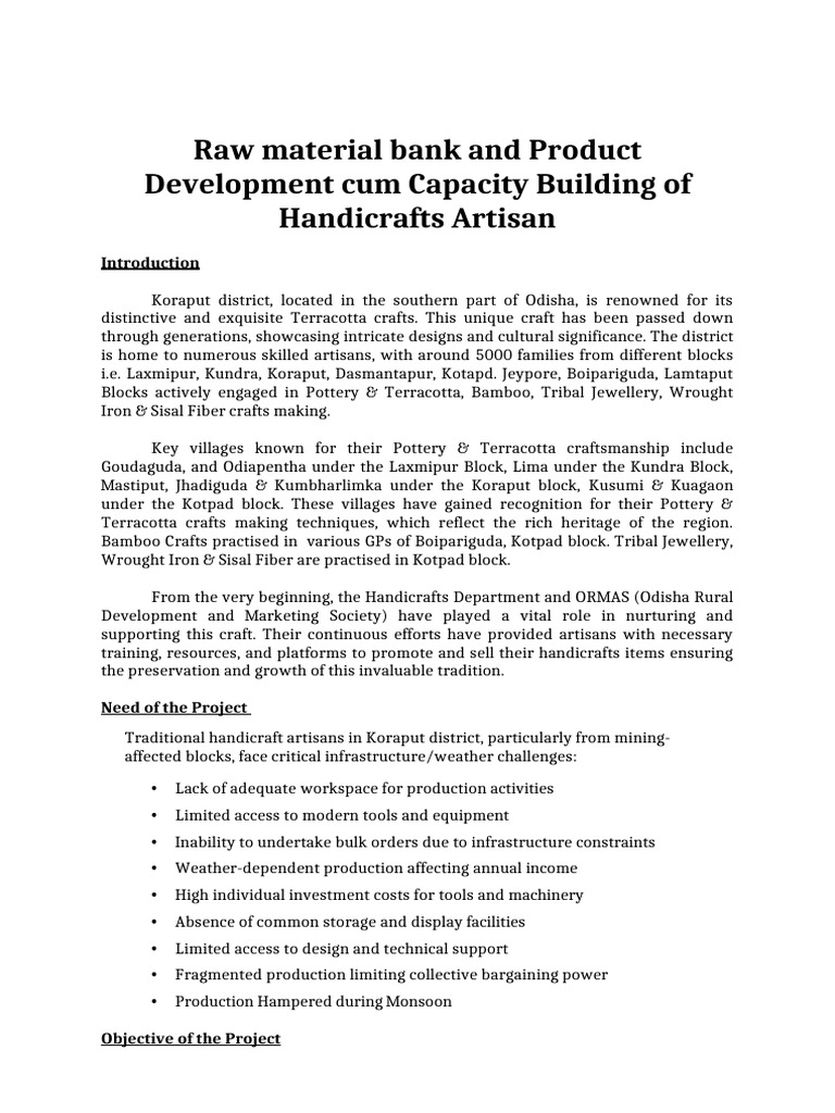 A PROJECT PROPOSAL On Product Development Cum Capacity Building | PDF ...