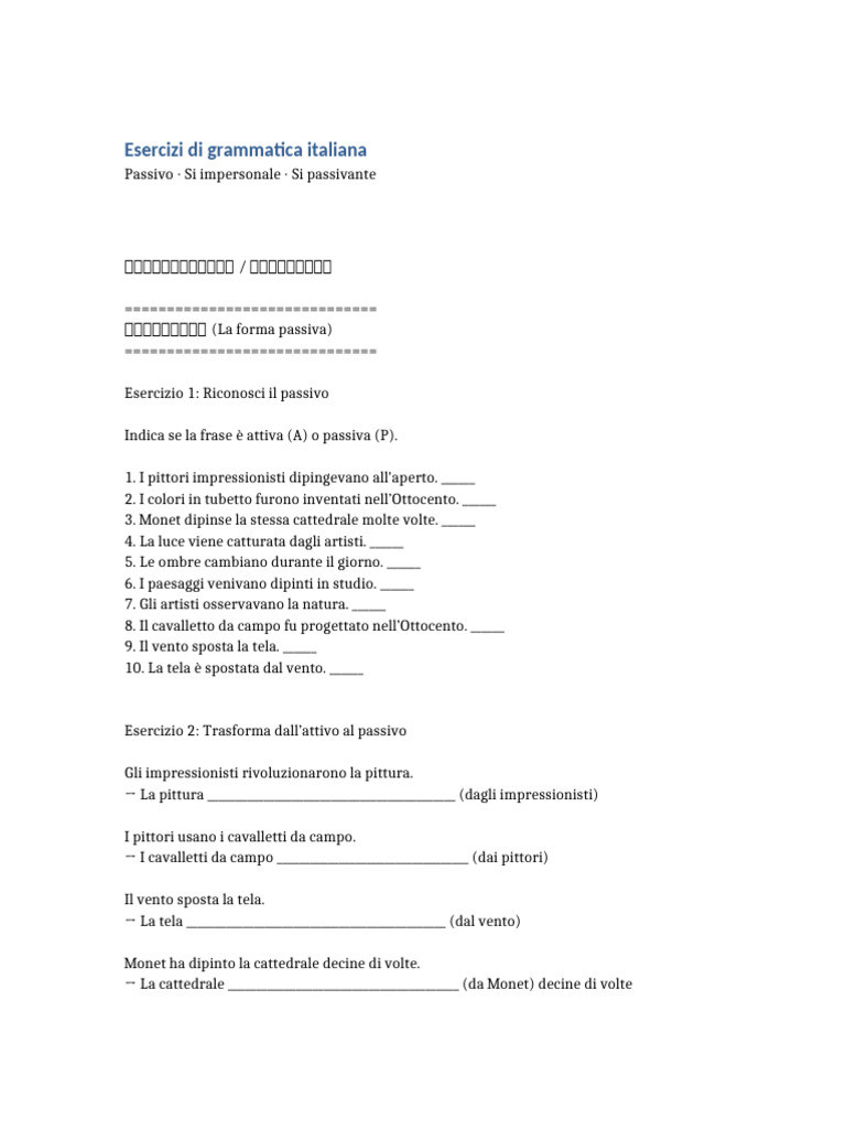 Esercizi Grammatica Italiana COMPLETO-2 | PDF