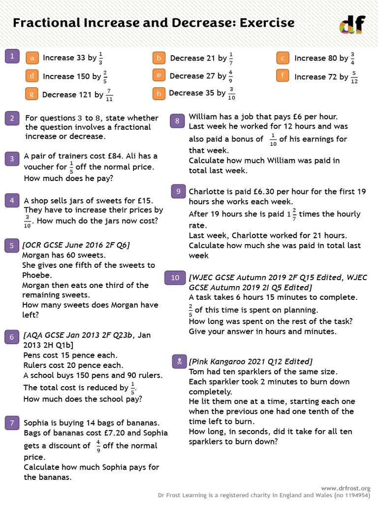 Fractional Increase and Decrease - Exercise | PDF | Qualifications ...