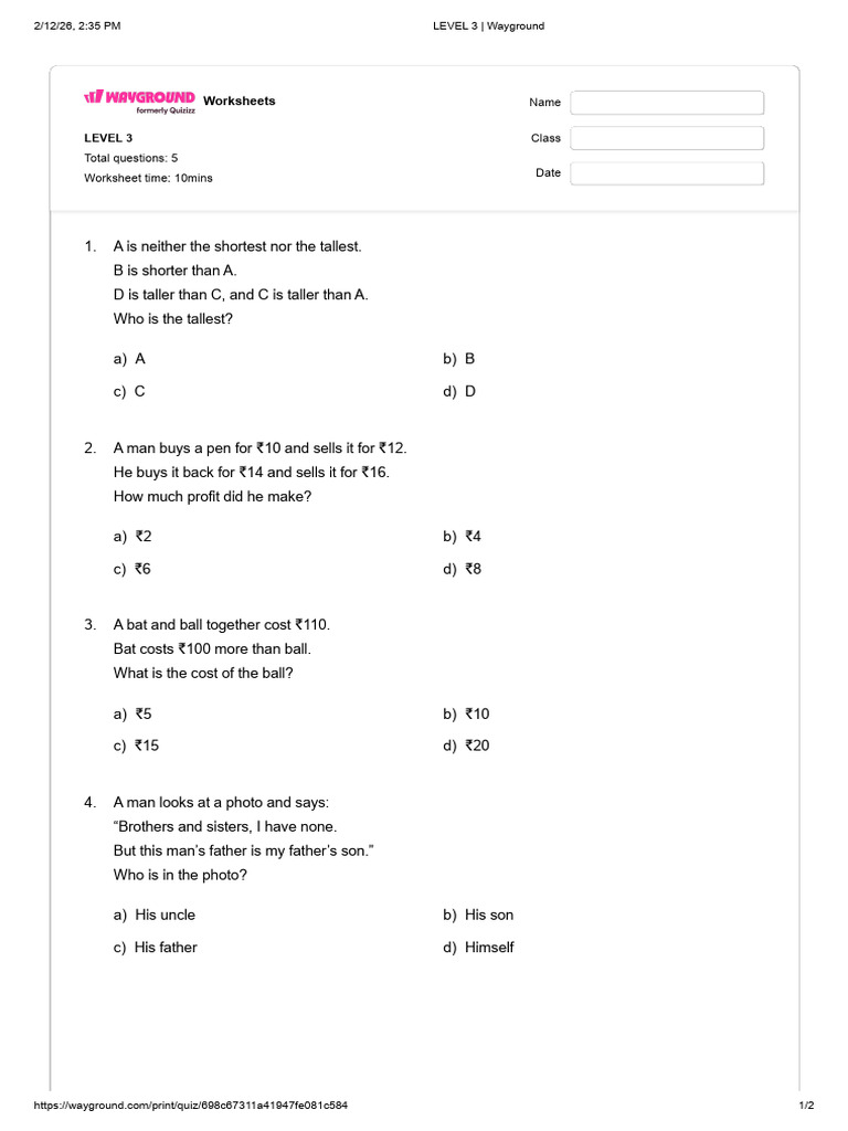 LEVEL 3 - Wayground | PDF