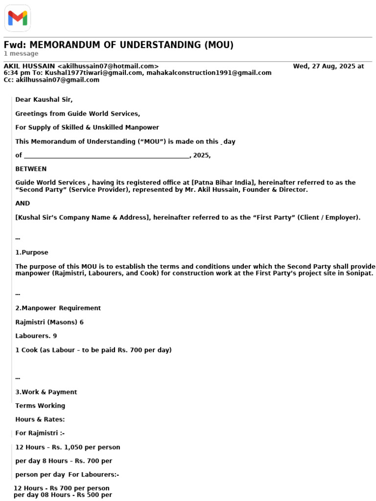 Gmail - FWD - Memorandum of Understanding (Mou) | PDF | Justice | Crime ...