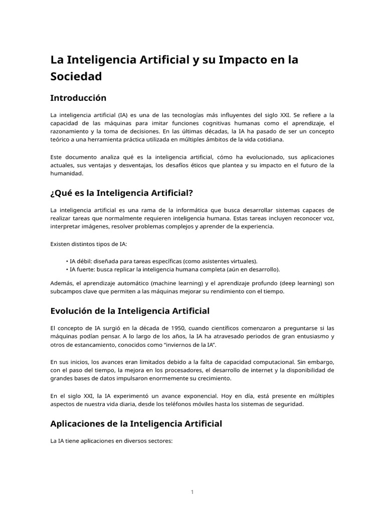 La Inteligencia Artificial Y Su Impacto en La Sociedad-2 | PDF ...