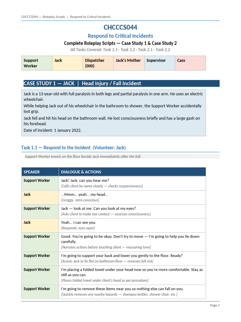 CHCCCS044 Roleplay Scripts | PDF | Emergency