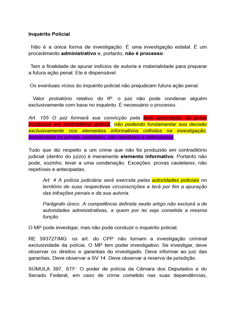 Inquérito Policial | PDF | Jurisdição | Separação de Poderes