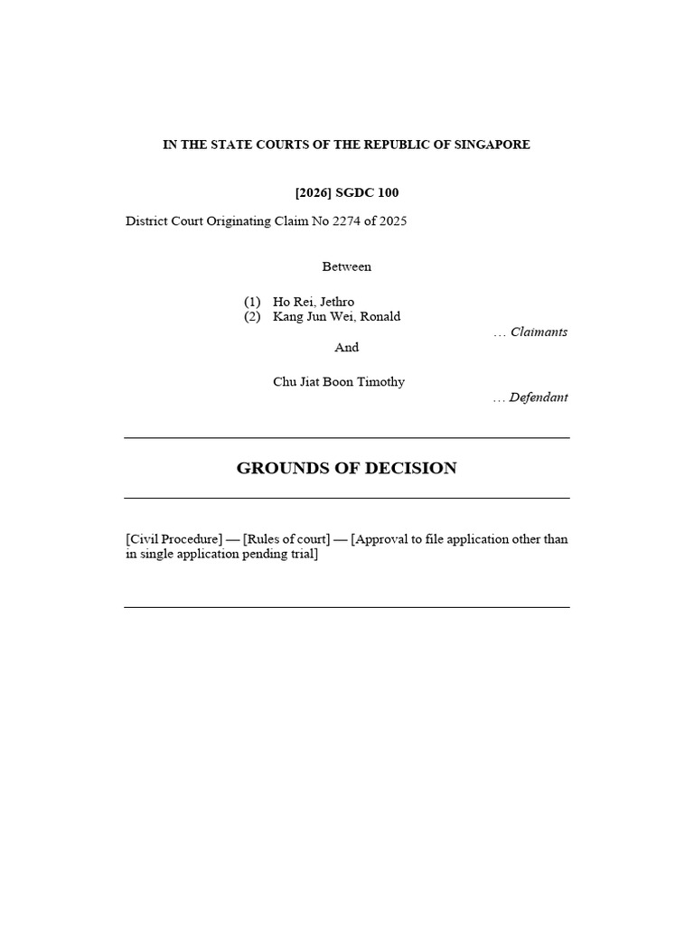 (2026) SGDC 100 | PDF | Judgment (Law) | Default Judgment