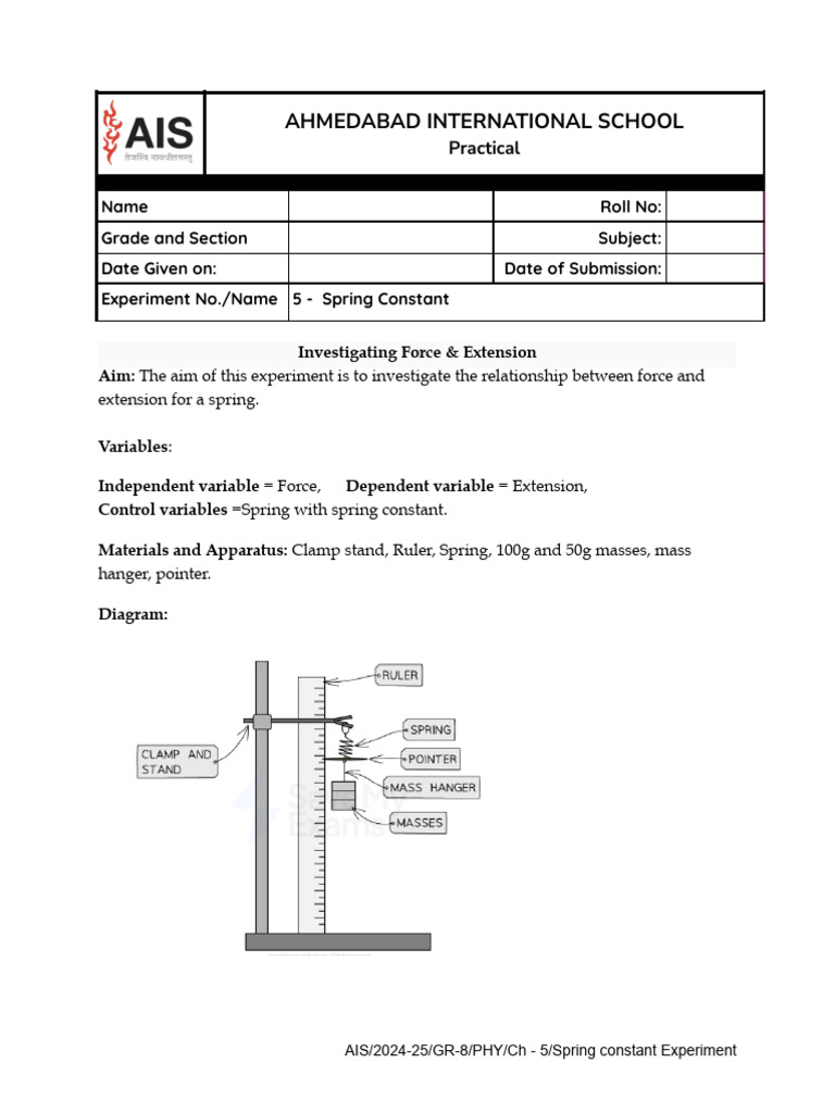 Spring Constant Experiment Phy | PDF | Mass | Force