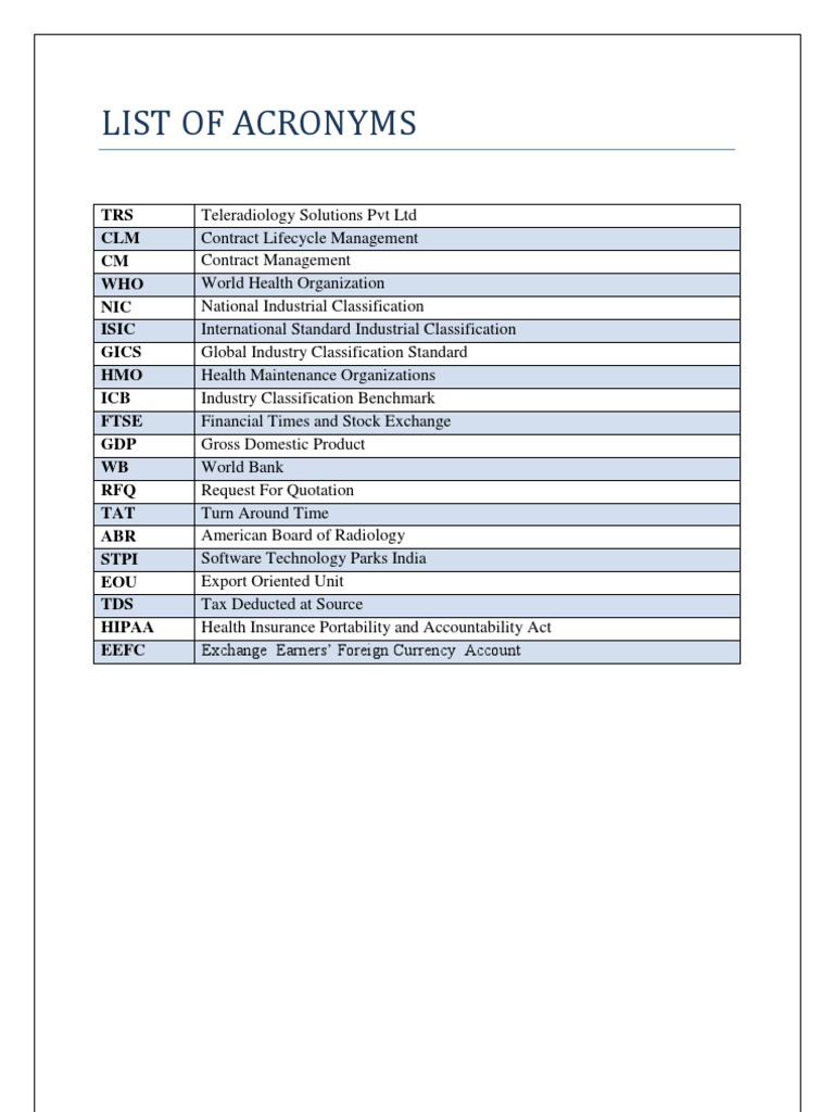 List of Acronyms | PDF