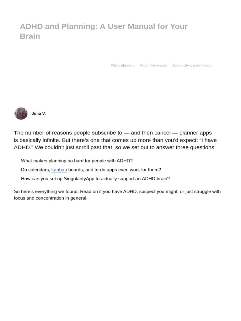 ADHD and Planning - A User Manual For Your Brain | PDF | Attention ...
