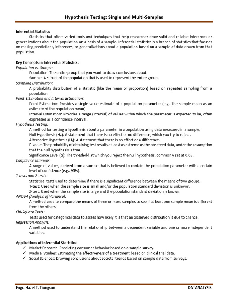 Hypothesis Testing - Single and Multi-Samples | PDF | P Value | Statistics