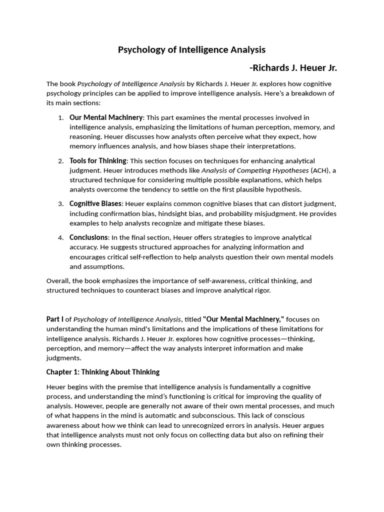 Psychology of Intelligence Analysis | PDF | Intelligence Analysis ...