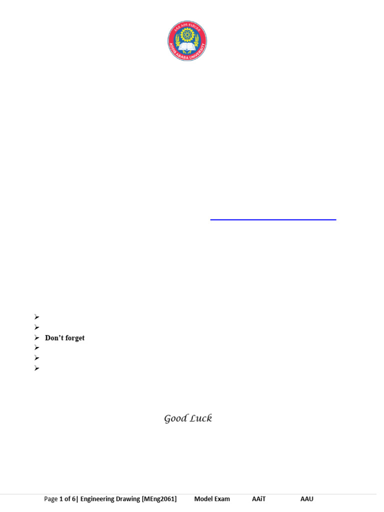 Engineering Drawing Model Exam 2022 - 23 | PDF