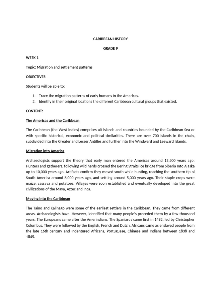 WK 1 - Migration and Settlement Patterns | PDF | Caribbean | Indigenous ...