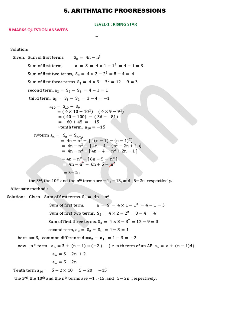 5 Arithmatic Progressions Qs - Answers | PDF | Elementary Mathematics ...